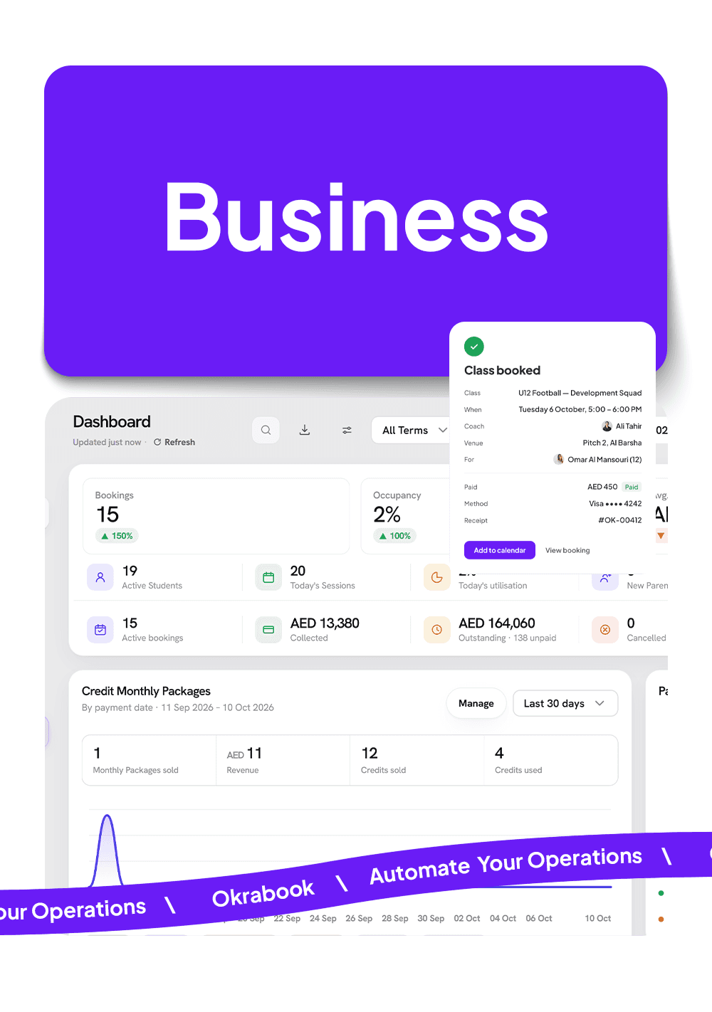 “Business”, over the Okrabook dashboard.